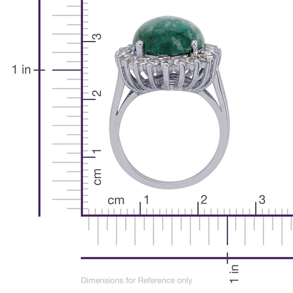 Amazonite (Ovl 6.50 Ct) White Topaz Ring in Platinum Overlay Sterling Silver  7.500 Ct.