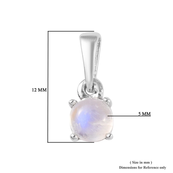 Rainbow Moonstone (Rnd) Solitaire Pendant in Platinum Overlay Sterling Silver 0.750 Ct.
