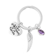 Charms De Memoire Simulated Amethyst, Angel Wing and Heart Charms in Key Chain in Sterling Silver