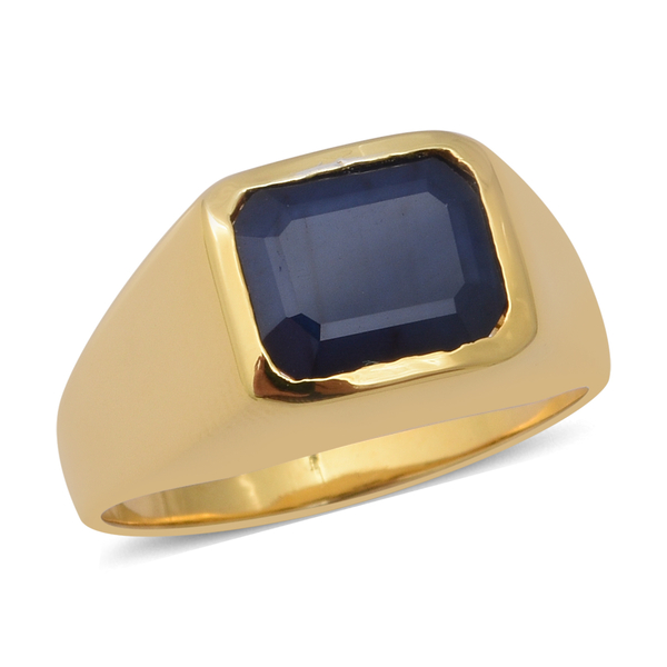 3.51 Ct Kanchanaburi Blue Sapphire Solitaire Ring in Gold Plated Sterling Silver 6.10 Grams