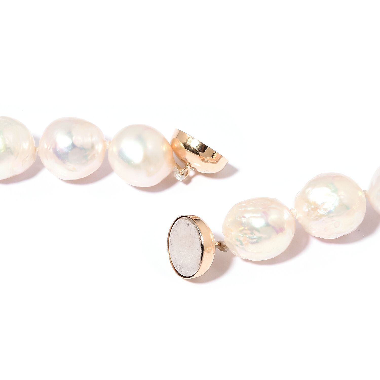 9K Yellow Gold AAA White Edison Pearl (Rnd) Beads Necklace (Size 20)