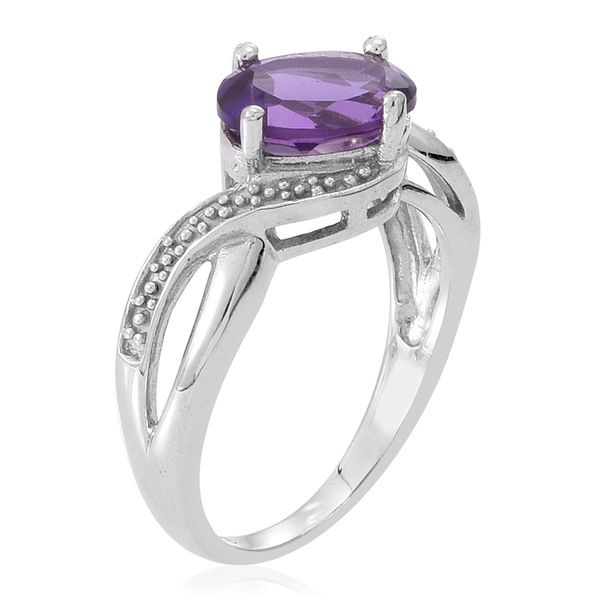 Amethyst (Ovl) Solitaire Ring in Rhodium Plated Sterling Silver 1.750 Ct.
