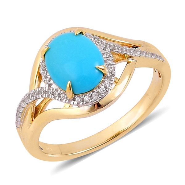 Arizona Sleeping Beauty Turquoise (Ovl 1.75 Ct), White Zircon Ring in Yellow Gold Overlay Sterling S
