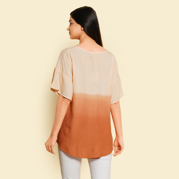TAMSY 100% Viscose Ombre Print Short Sleeve Top (Size S,8-10) - Peach