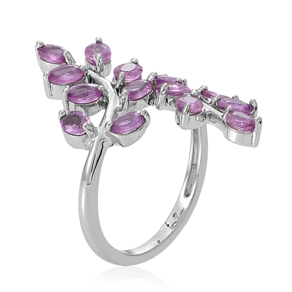 9K W Gold Pink Sapphire (Ovl) Leaves Crossover Ring 3.500 Ct.