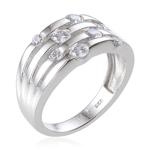 Lustro Stella - Platinum Overlay Sterling Silver (Rnd) Ring Made with Finest CZ 0.920 Ct.