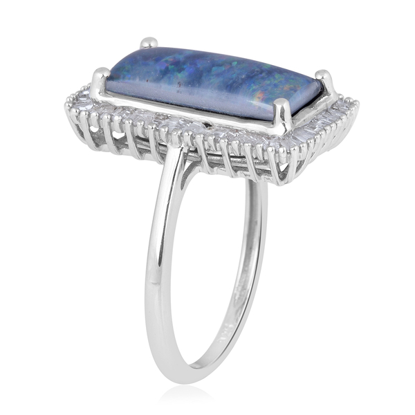 Australian Boulder Opal and Diamond Halo Ring in Platinum Overlay Sterling Silver 3.35 Ct.