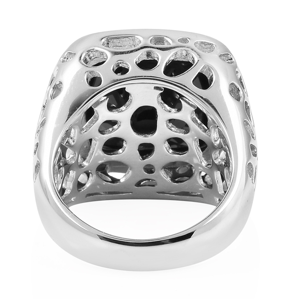 RACHEL GALLEY Boi Ploi Black Spinel (Cush) Lattice Ring in Rhodium Overlay Sterling Silver 21.520 Ct, Silver wt 11.93 Gms.