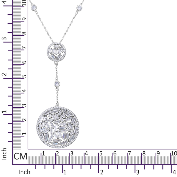 ELANZA Simulated Diamond (Rnd and Bgt) Necklace (Size 18 with 2 inch Extender) in Rhodium Overlay Sterling Silver