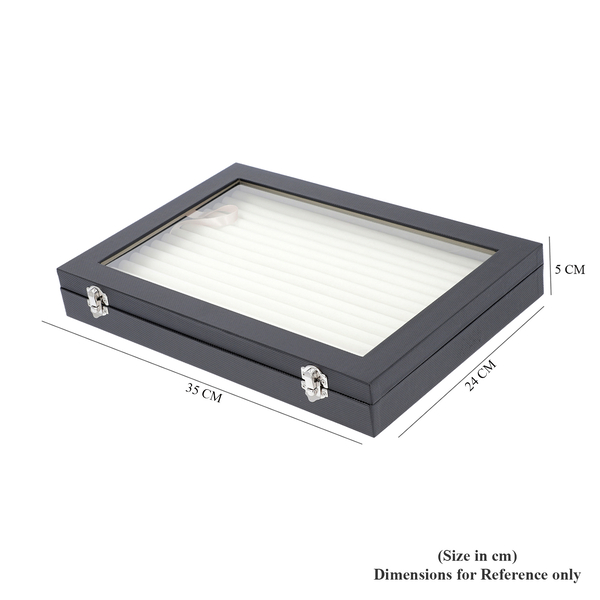 VALUE BUY- 150 Slot Ring Box with Acrylic Window and Anti Tarnish Lining Trinket Jewellery Organiser (Size 35x24x5 Cm)- Black
