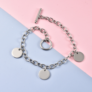 Charm Bracelet (Size8.5) with T-Bar Lock in Stainless Steel