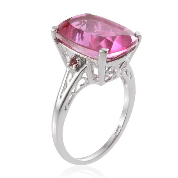 Kunzite Colour Quartz (Cush 10.50 Ct), Pink Tourmaline Ring in Platinum Overlay Sterling Silver 10.600 Ct.