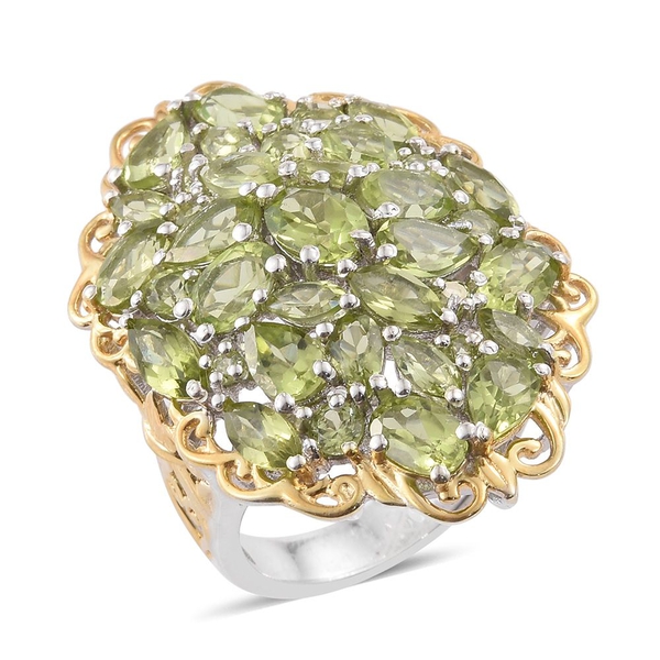 Cocktail Collection - Hebei Peridot (Ovl) Cluster Ring in Platinum and Yellow Gold Overlay Sterling 