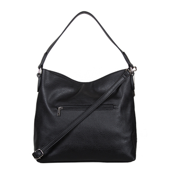 Bulaggi Collection - Wave Hobo Shoulder Bag with Zipper Closure (Size 30x29x12cm) - Black