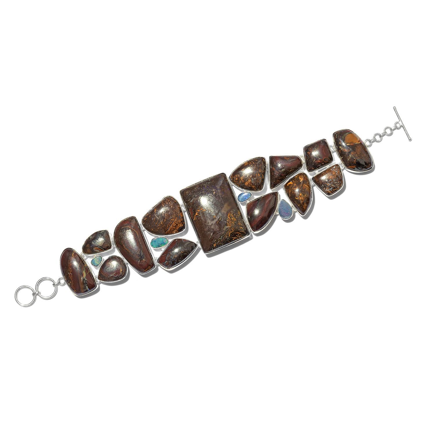 One Off A Kind- Australian Boulder Opal Rock and Opal Double Bracelet (Size 8.25) in Sterling Silver