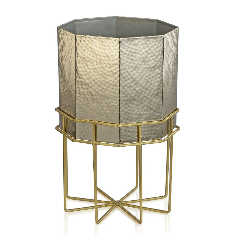 Hammered Octagon Shaped Planter with 8 Legs Stand Size ...