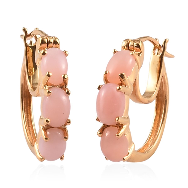 2.25 Ct Peruvian Pink Opal Hoop Earrings in Gold Plated Sterling Silver