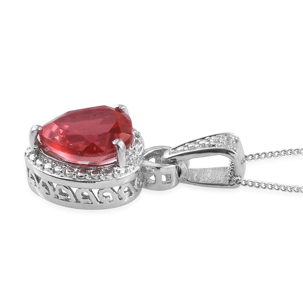 Padparadscha Quartz (Hrt) Solitaire Pendant With Chain in Platinum Overlay Sterling Silver 3.750 Ct.