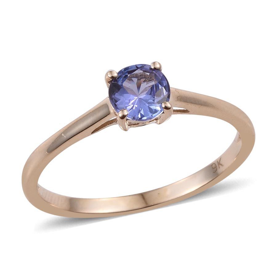 9K Yellow Gold 2 Carat Tanzanite Round Solitaire Ring, Pendant and Stud Earrings Set.