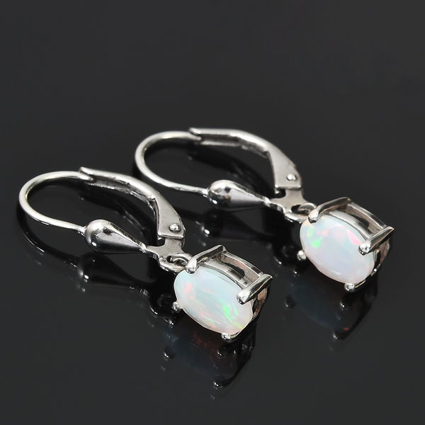 AA Ethiopian Welo Opal (Ovl) Lever Back Earrings in Platinum Overlay Sterling Silver 1.10 Ct.