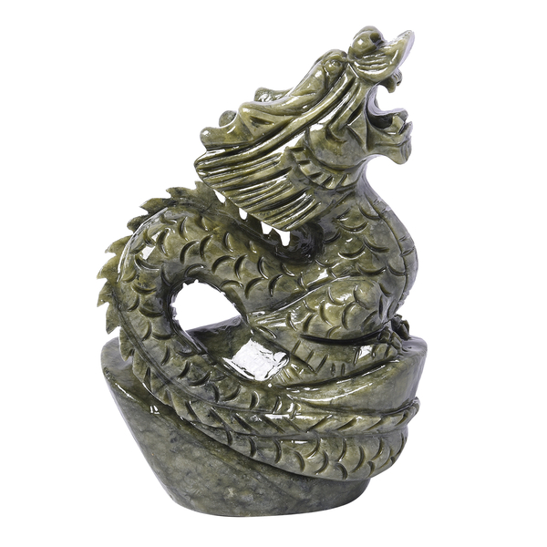 Elaborately Handcrafted Decorative Standing Dragon Figurine (Size 17x7cm) - Green Serpentine