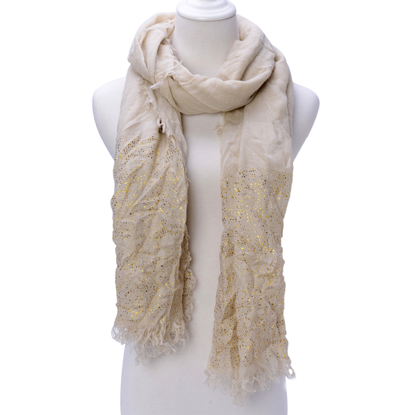 Beige Colour Scarf with Golden Design at Bottom (Size 200x95 Cm)