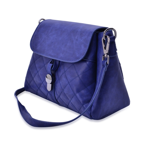 Blue Colour Diamond Cut Pattern Handbag With Adjustable and Removable Shoulder Strap (Size 27.5x21x12 Cm)