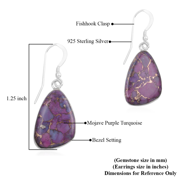 Santa Fe Collection - Purple Mojave Turquoise Dangling Earrings ( With Hook) in Sterling Silver 15.00 Ct.