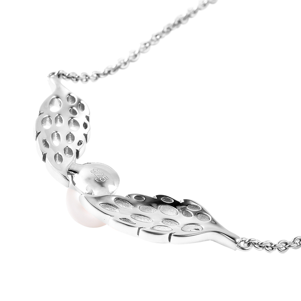 RACHEL GALLEY - Freshwater White Pearl Feather Necklace (Size 24) in Rhodium Overlay Sterling Silver