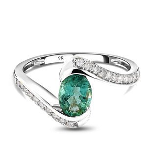 9K White Gold AA Kagem Zambian Emerald and Diamond Bypass Ring 1.00 Ct.