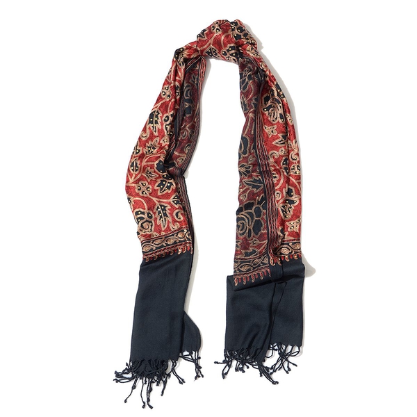 Limited Available 100% Merino Wool Floral Embroidered Black Colour Shawl with Tassels (Size 200x70 Cm)
