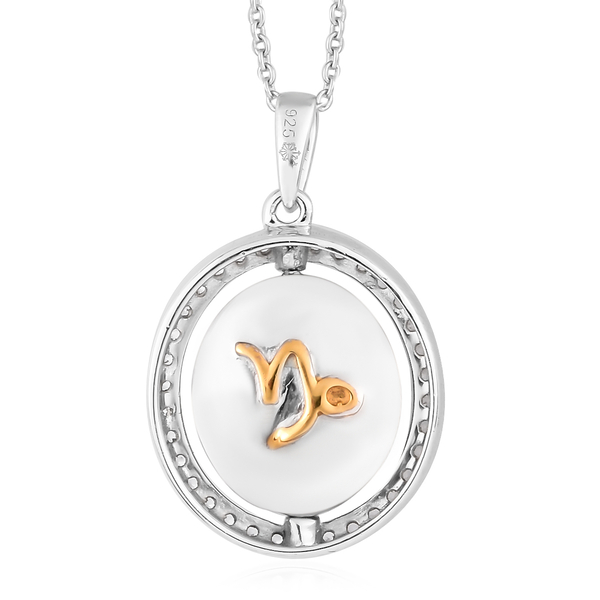 Natural Cambodian Zircon Zodiac-Capricorn Pendant with Chain (Size 20) in Yellow Gold and Platinum Overlay Sterling Silver, Silver wt. 7.20 Gms