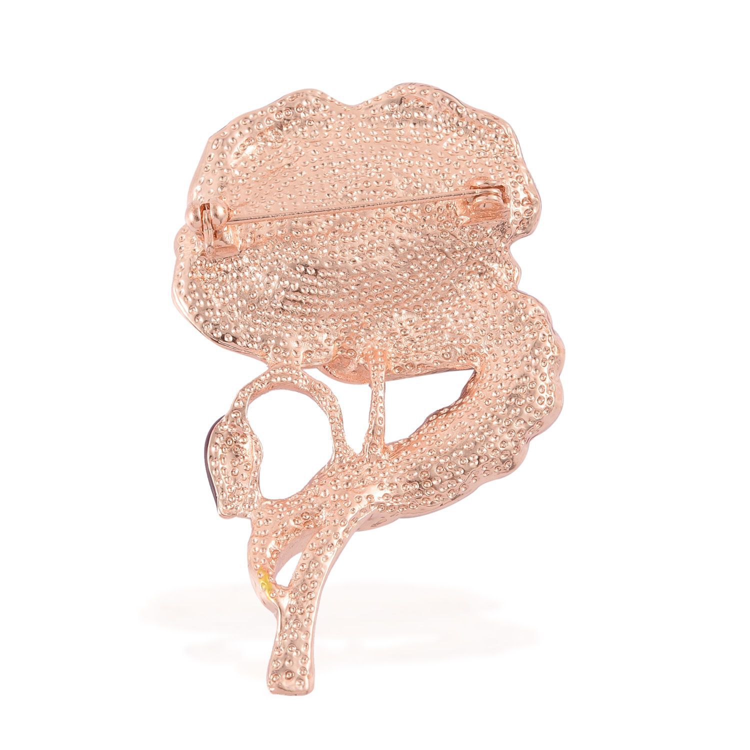 (Option-1) White Austrian Crystal Red Enemeled Floral Brooch in Rose Gold Tone