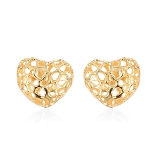 RACHEL GALLEY Puff Amore Heart Stud Lattice Earrings in Gold Plated Sterling Silver