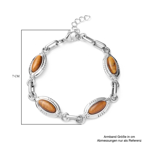 Yellow Tigers Eye Station Bracelet (Size 7.5 with 1 inch Extender) in Stainless Steel 10.00 Ct.