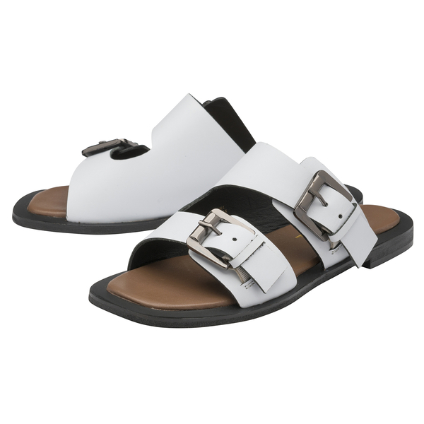 RAVEL Kintore Double Buckle Strap Leather Sandal (Size 4) - White