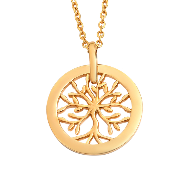 14K Yellow Gold Overlay Sterling Silver Tree of Life Pendant with Chain (Size 18), Silver Wt. 5.24 G