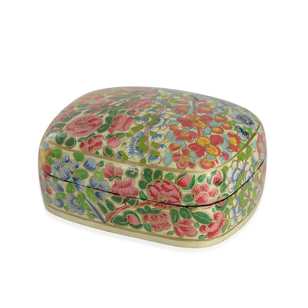 Home Decor - Pink, Yellow and Multi Colour Floral Pattern Handmade Paper Mache Box