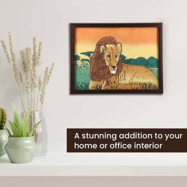 Handcrafted Gemstone Lion Painting (Size 32x4 Cm)