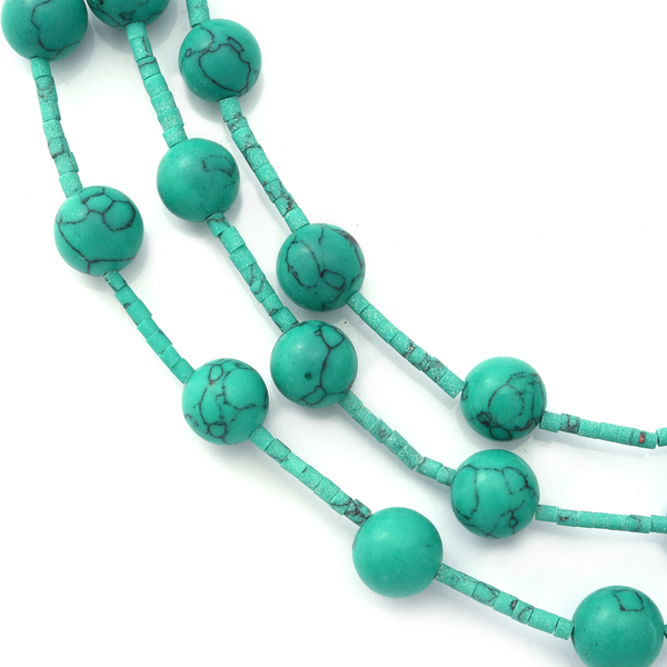 Green Turquoise and Green Howlite Beads Necklace (Size - 20) in Rhodium Overlay Sterling Silver 250.00 Ct