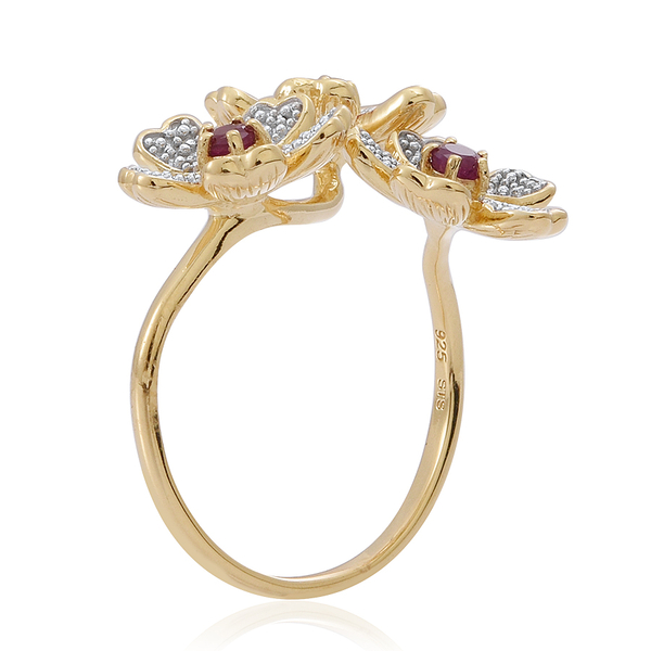 Ruby (Rnd) Triple Floral Ring in 14K Gold Overlay Sterling Silver 0.500 Ct.