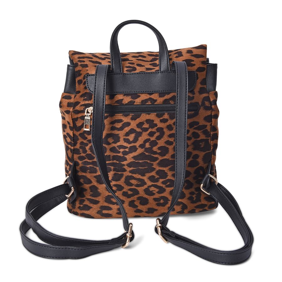 Leopard Pattern Velvet Backpack with Magnetic, Drawstrings and Flap ...