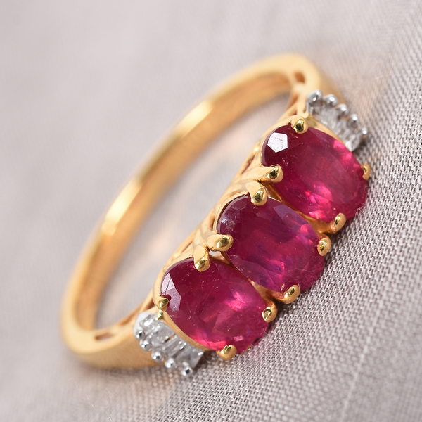 African Ruby (Ovl 6x4 mm), Diamond Ring in 14K Gold Overlay Sterling Silver 1.95Ct.