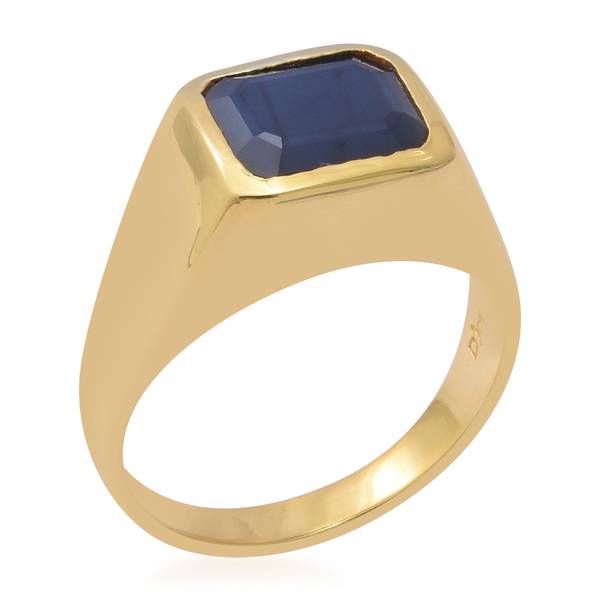Kanchanaburi Blue Sapphire (Oct 10x8mm) Solitaire Ring in Yellow Gold Overlay Sterling Silver 3.51 Ct, Silver wt 6.10 Gms