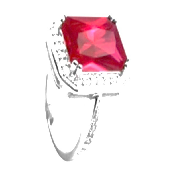 AAA Simulated Pink Sapphire (Oct), Simulated Diamond Ring in Rhodium Plated Sterling Silver