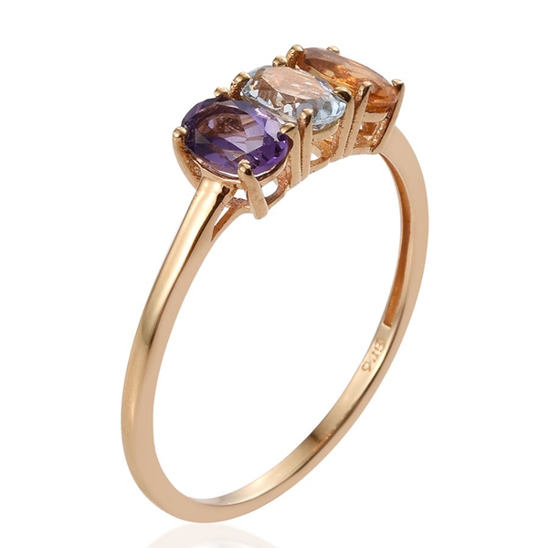 Amethyst (Ovl), Sky Blue Topaz and Citrine Ring in 14K Gold Overlay Sterling Silver 1.250 Ct.
