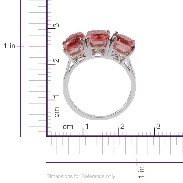 Padparadscha Colour Quartz (Cush) Trilogy Ring in Platinum Overlay Sterling Silver 7.750 Ct.