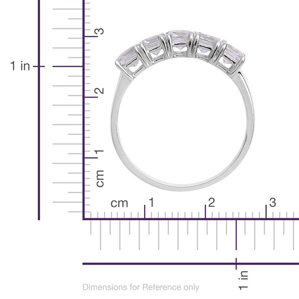 Lustro Stella - Platinum Overlay Sterling Silver (Sqr) 5 Stone Ring Made with Finest CZ 1.950 Ct.