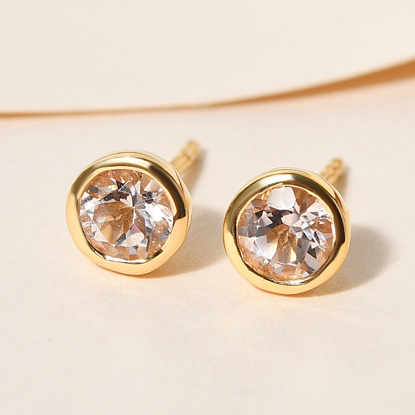 RACHEL GALLEY Morganite Stud Earrings (with Push Back) in Vermeil Yellow Gold Overlay Sterling Silver