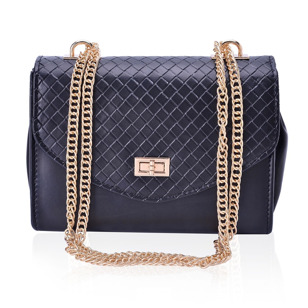 Black Colour Diamond Pattern Handbag with Chain Strap (Size 22x15x9.5 Cm)